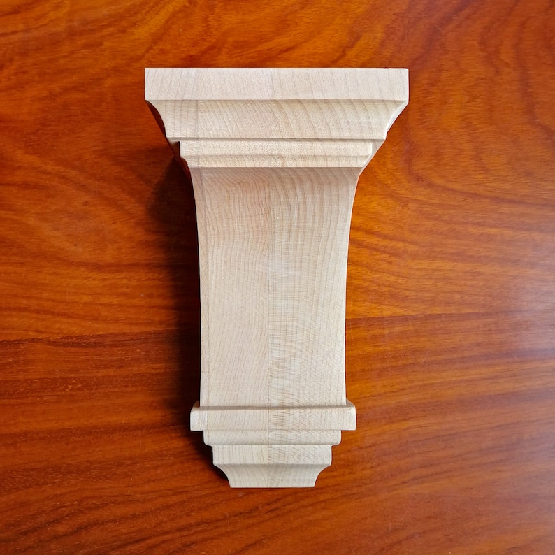 Simple Curved Contemporary Wood Carved Bracket Corbel, 6 to 10 High zdjęcie 1