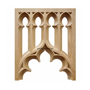 PAIR of PNL-33 Gothic Style Wood Carved Screen Arch Panels for Furniture, Window and Wainscot, 10"Wx11-3/4"H