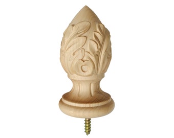 Vivid Spiral Leaf Wood Carved Finial for Posts, Available in 2 Sizes