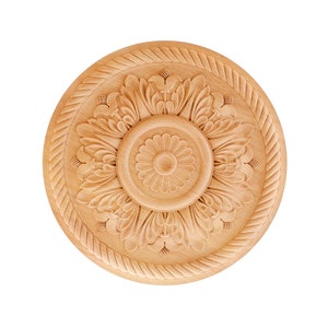 Wood Carved Rope Circle and Leaf Rosette, Furniture Applique, Available from 4&quot; to 10&quot; Dia