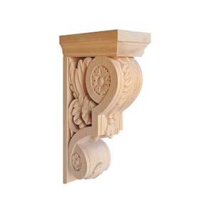 PAIR of Look-through Floral Leaf Carved Wood Corbels, Available in 9-1/2&quot; & 14&quot;High