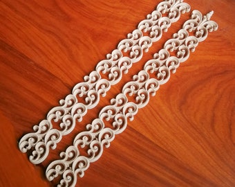 PAIR of Wood Carved Narrow Scroll Trims, Moulding Inserts, Decorative Trims for Furniture