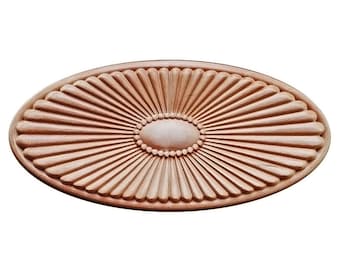 PAIR of Wood Carved Radiant Gem Oval Rosettes,  Rosettes for Mantel, Door and Cabinet, Available in 5 Sizes