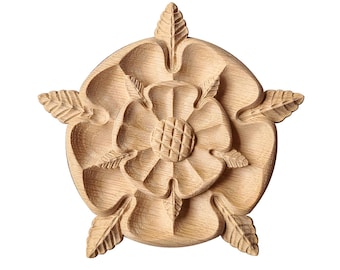PAIR of Wood Carved Yorkshire Rose Rosettes, Furniture Appliques, Dia from 2&quot; to 8&quot;