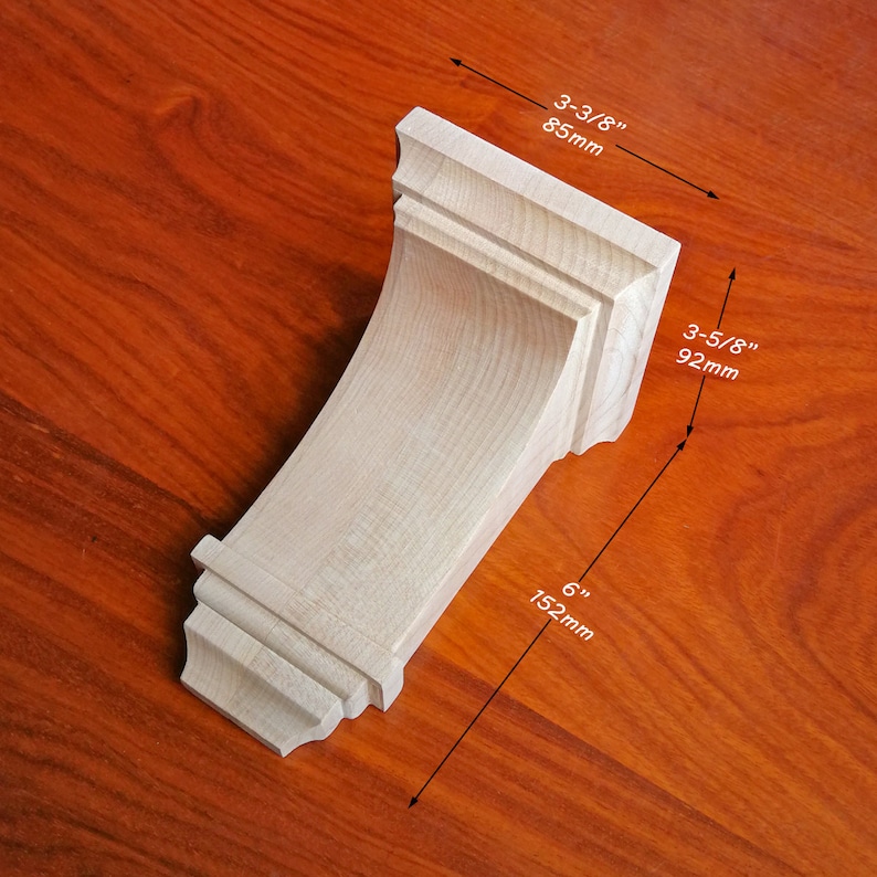 Simple Curved Contemporary Wood Carved Bracket Corbel, 6 to 10 High zdjęcie 4