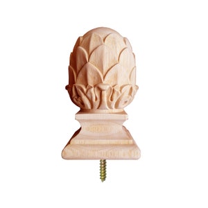 PAAR ananas gesneden 5-1/4"H houten eindstukken met vierkante bodem voor palen