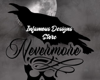 Nevermore Raven on Skull SVG, PNG, & More, DIY Shirts, Hats, Bags, Mugs, Tumblers, etc, Print/Cut File, Instant Download, Cricut, Silhouette
