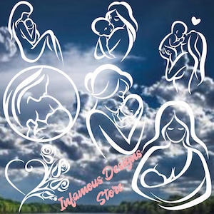 29 Arquivos Maternidade, Mãe e Bebê SVG, PNG, & Mais, Amamentação DIY, Mãe/Filho, Arquivo Recortado/Imprimido, Download Instantâneo, Cricut, Silhueta