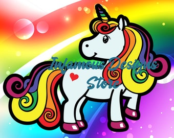 16 Files - Rainbow Unicorn (Blk Outline version included) SVG, PNG, & More, DIY Shirts, Bags, Mugs, etc, Print/Cut File, Cricut, Silhouette
