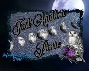 Just Another Phase Moon Owl PNG, & More, DIY Shirts, Hats, Bags, Mugs, Tumblers, etc., Print/Cut File, Instant Download, Cricut, Silhouette
