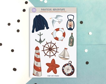 Nautical Adventure Sticker Sheet - Journal Stickers, Planner Stickers, Scrapbook Stickers, Decorative Stickers