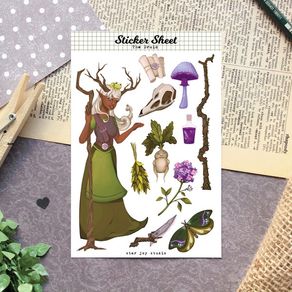 The Druid Sticker Sheet -  Journal Stickers, Planner Stickers, Scrapbook Stickers, Decorative Stickers, RPG Fantasy Role Playing Game