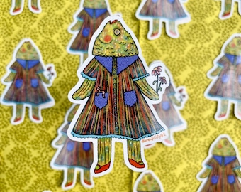 Sticker Gussied Up Fish, 2,1 x 3,2 inch