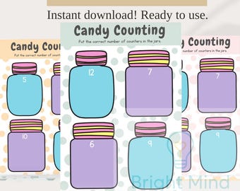 Candy Counting Jars – Printable Number Recognition Game (Digital Download)