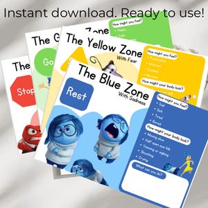 Poster sulle zone di regolazione - Tema Inside Out - Decorazione per l'aula sulla regolazione emotiva - Tabella dei sentimenti stampabile - Strumento di autoregolazione per bambini