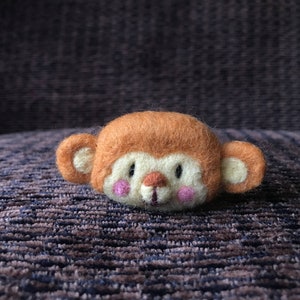 Handmade monkey brooch, Wool felt, Animal brooch, Monkey figurine, Monkey backpin