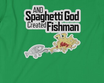 Spaghetti God and Fishman Funny Blasphemous Softstyle T-shirt 