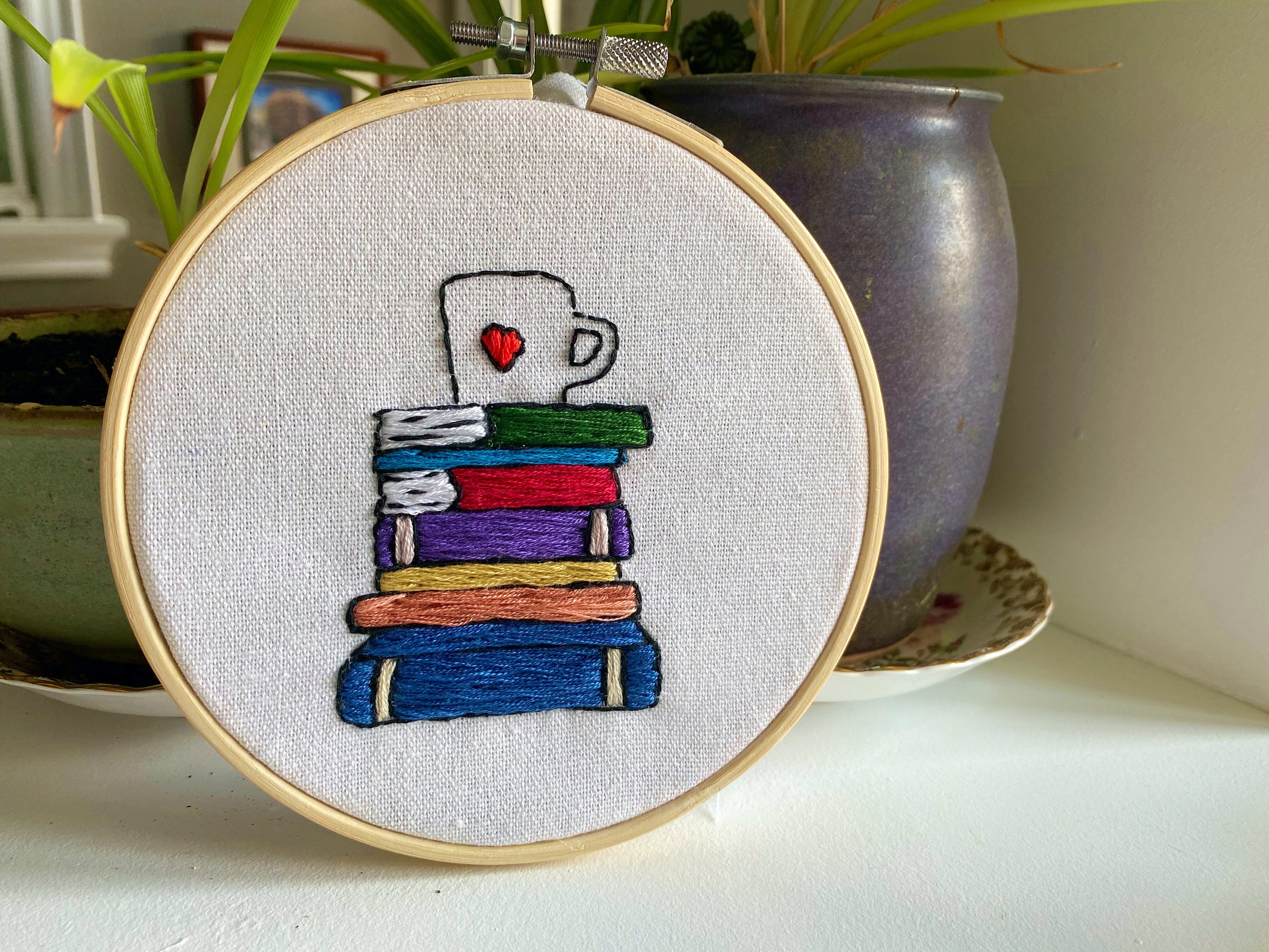 Book embroidery for bedroom stack of books embroidery office  etsy Book embroidery for bedroom stack of books embroidery office  etsy