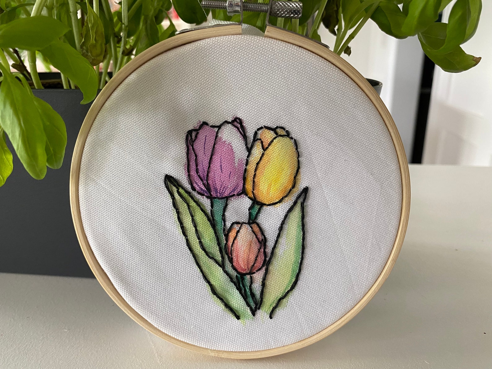 Tulip Embroidery Tulips 5 Floral Embroidery Finished Etsy