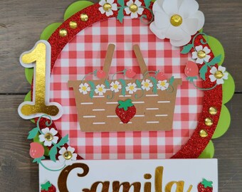 Strawberry/Picnic Cake Topper/Cake Topper/First Birthday Decor