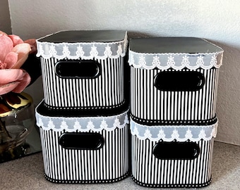 Black/White Striped Decorative Storage Boxes, Photo Box, Keepsake Container, Home Decor