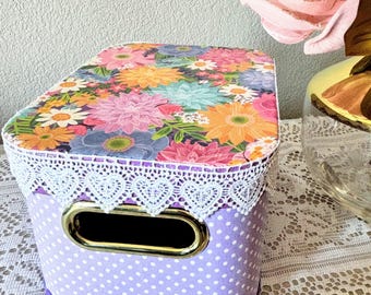 Spring Storage, Purple Flower Decorative Storage Boxes, Photo Box, Keepsake Container, Home Decor
