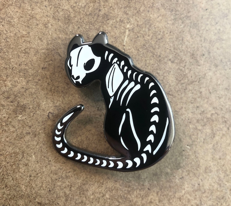 Black Cat Bones Glowinthedark Cat Skeleton Hard Enamel Etsy