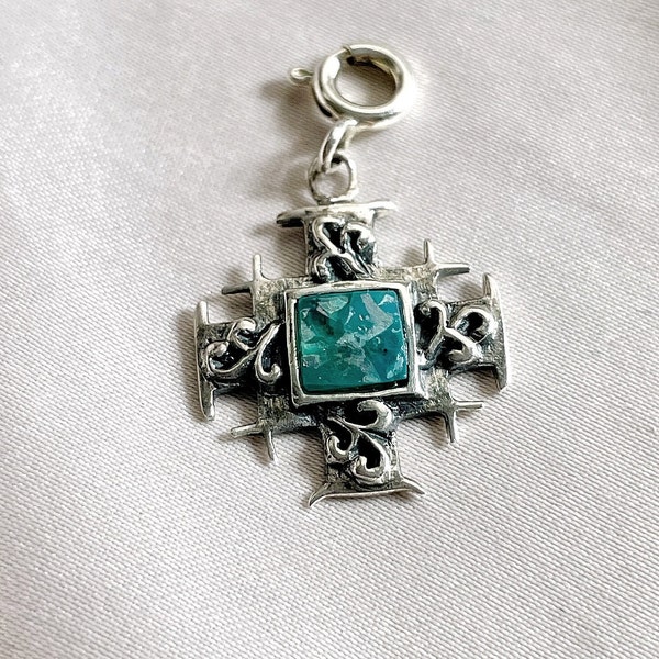 Roman glass jewelry pendant Jerusalem cross charm Israeli jewelry