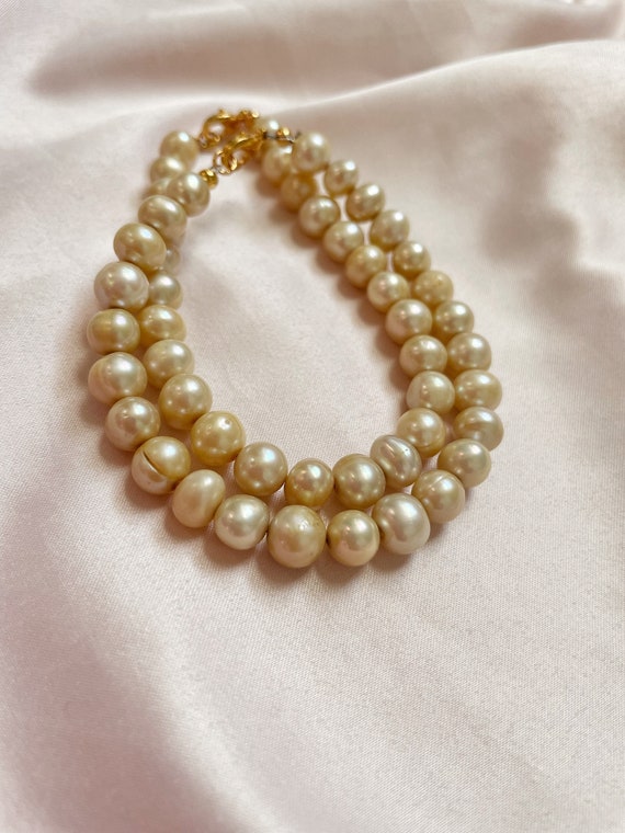 Cream freshwater pearl bracelet, genuine pearl bra