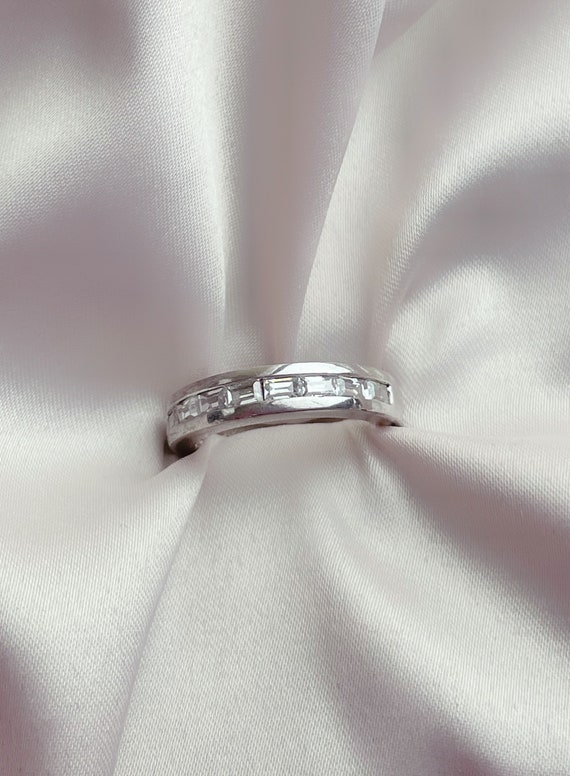 Cubic zirconia baguette ring band sterling silver 