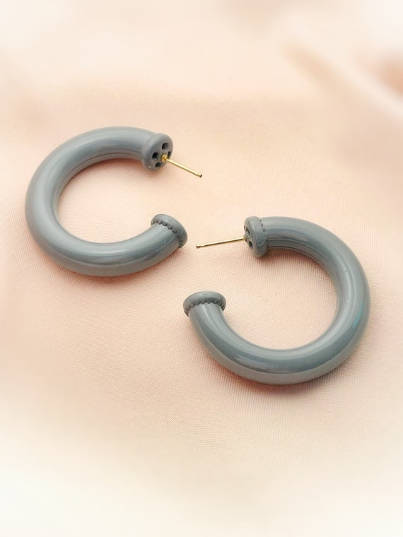 Vintage 1980s grey funnel hoops, grey metal hoops