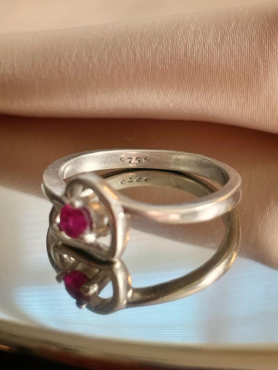 Sterling Silver Heart Ring with Lab-Created Ruby … - image 4