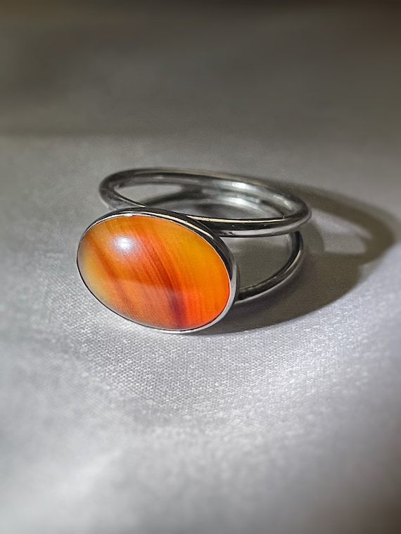 carnelian ring, double band sterling silver ring, 