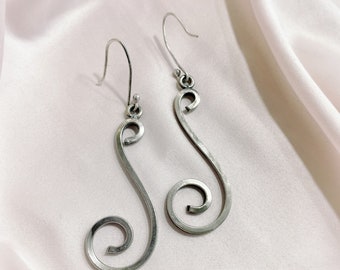 Swirls dangle earring sterling silver vintage Art Deco earrings solid 925 sterling silver