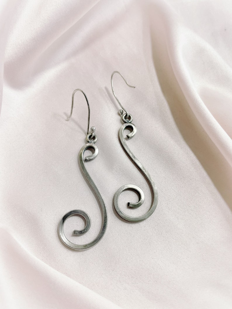 Swirls dangle earring sterling silver vintage Art Deco earrings solid 925 sterling silver image 1