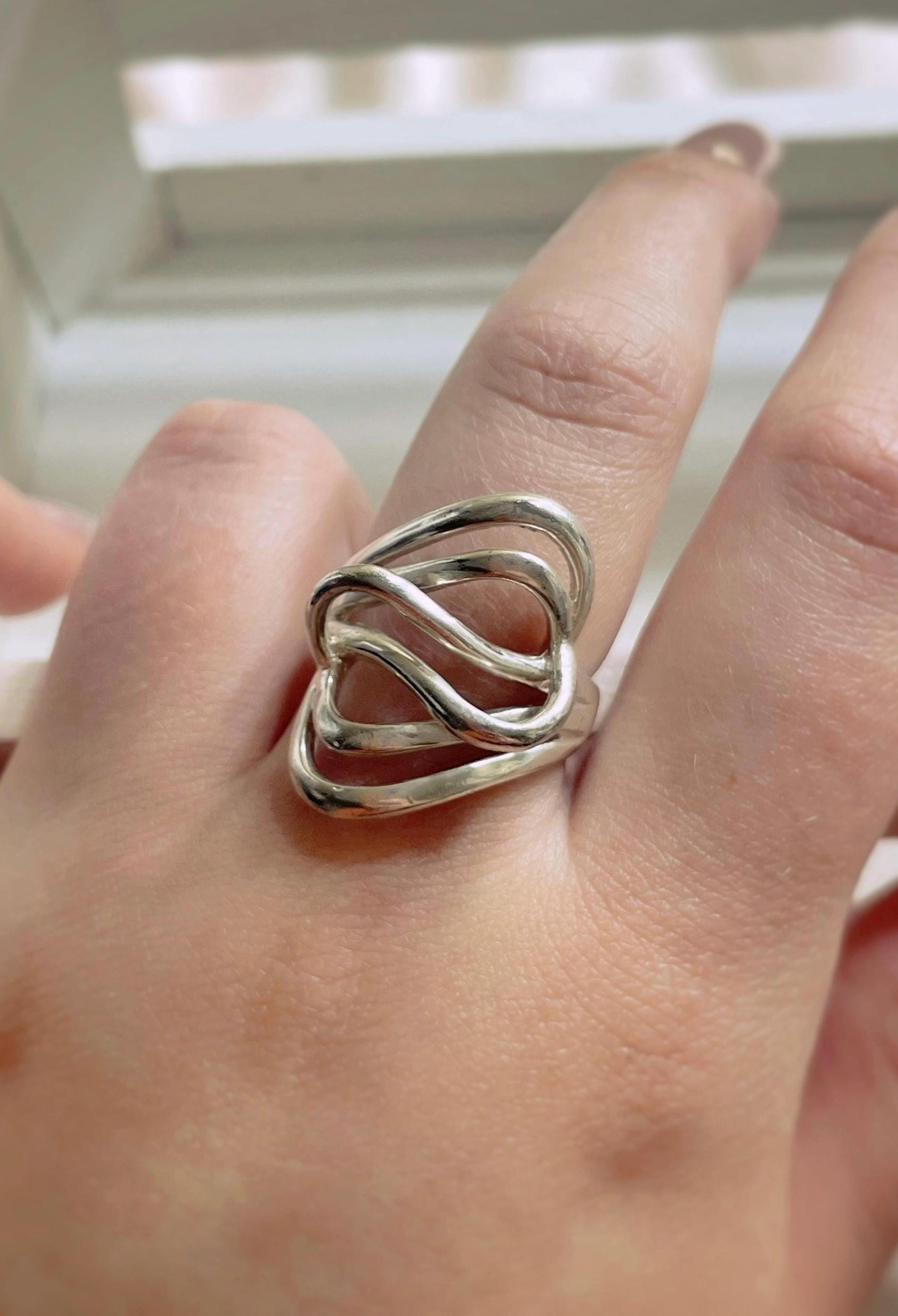 シルバー925 波状デザインリング Vintage Silver Modernist Ring, Abstract Swirl Ring, Boho