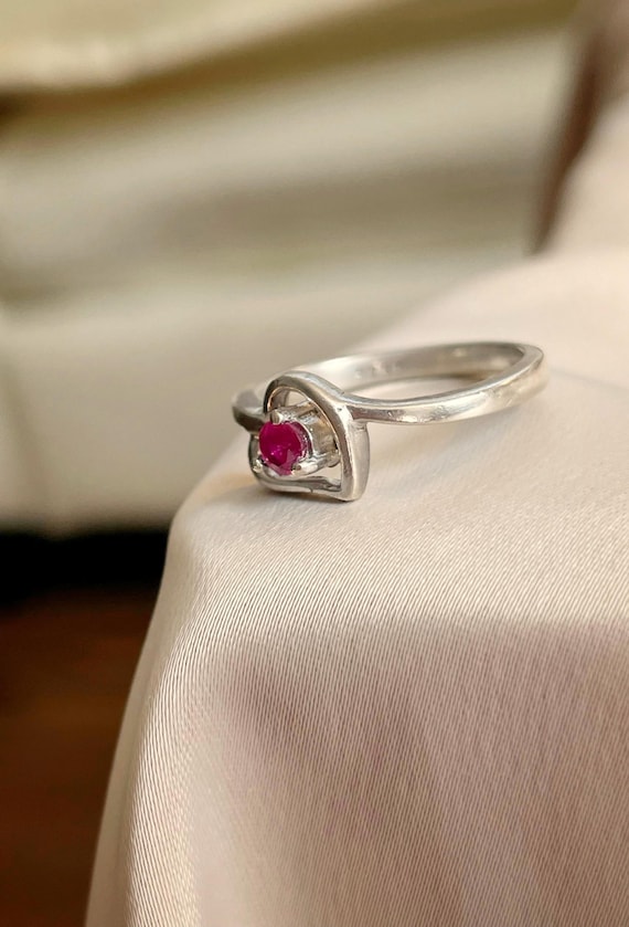 Sterling Silver Heart Ring with Lab-Created Ruby … - image 2