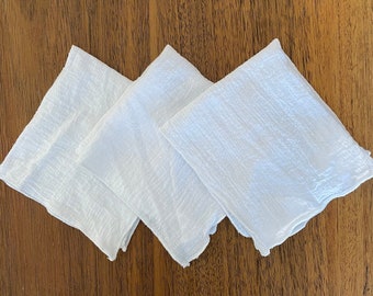 Soft Cotton Hankies - - Handmade Handerkerchief absorbent and reusable - made of cotton muslin gauze - set of 3