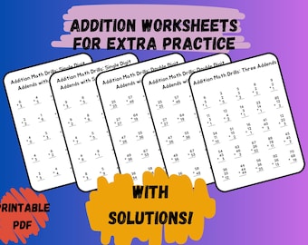 Addition Practice Worksheets for homeschool or classroom first grade second grade drills