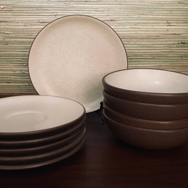 Vintage Heath Coupe dinnerware in rare Sandalwood/Nutmeg. Bread Plate, dessert bowls, & saucers.