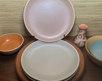 Vintage Heath Ceramics coupe dinner plates in archived glazes French Grey & Mist (Sold)