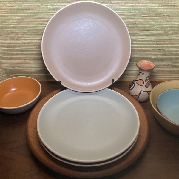 Vintage Heath Ceramics coupe dinner plates in archived glazes French Grey & Mist (Sold)