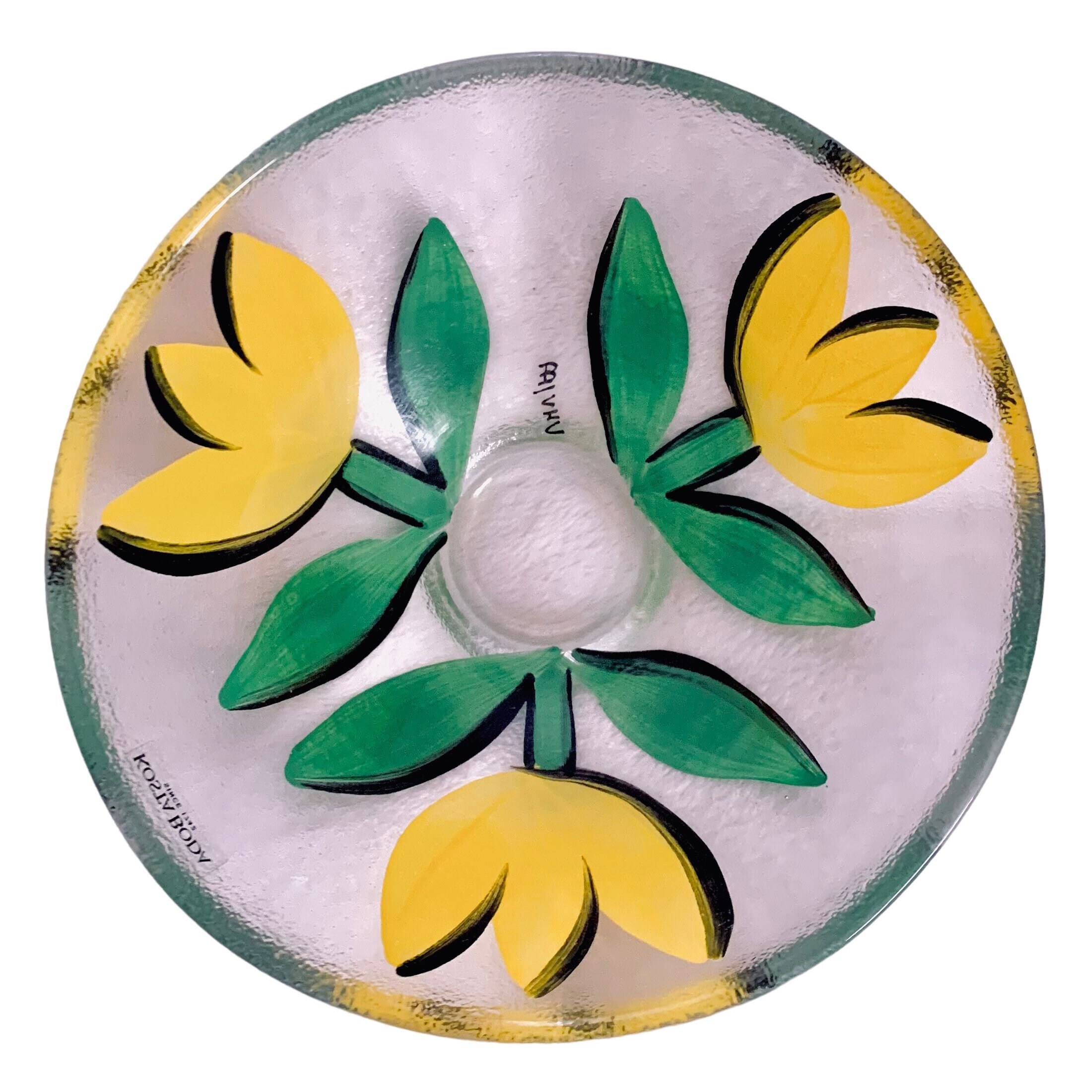 Vintage Kosta Boda Blown Glass Yellow Tulipa 5” Round Bowl by