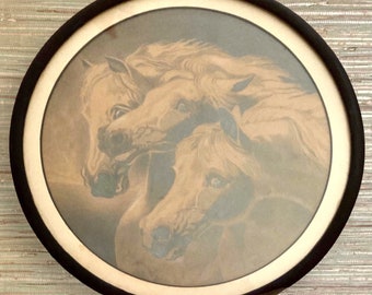 Late 19th - Early 20th Century framed antique pencil on paper reproduction of J.F. Herring’s painting, “Pharaoh’s Horses”