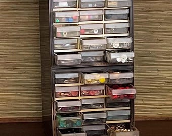 Pair of Craftsman hard plastic stackable 15 drawer small parts storage boxes