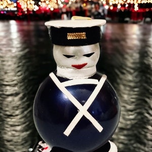 Vintage kitschy sailor suit clad snowman tree ornament