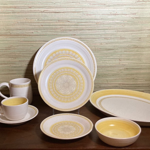 MCM Early production Franciscan Of California dinnerware in the Hacienda, Gold pattern