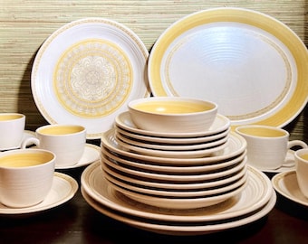 MCM Early production Franciscan Of California dinnerware in the Hacienda, Gold pattern