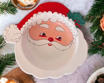 Vintage molded plastic jolly Santa serving bowl