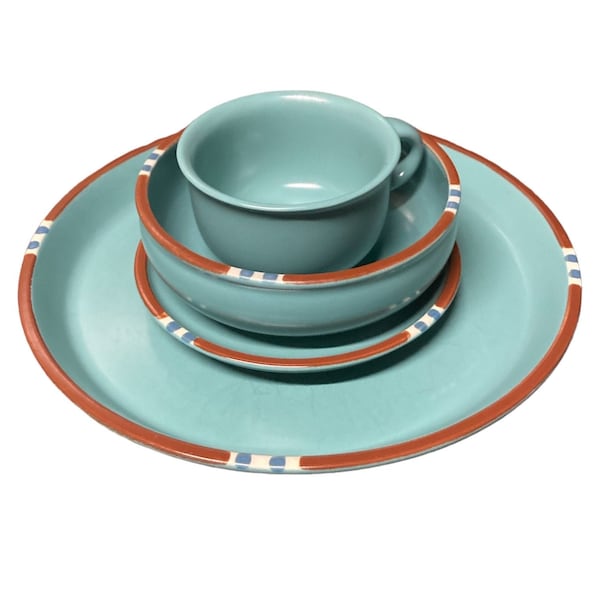 Vintage Mesa 4 piece dinnerware set in turquoise by Dansk, Int., Japan